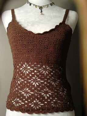 Brown Crochet Floral Lace Camisole Top